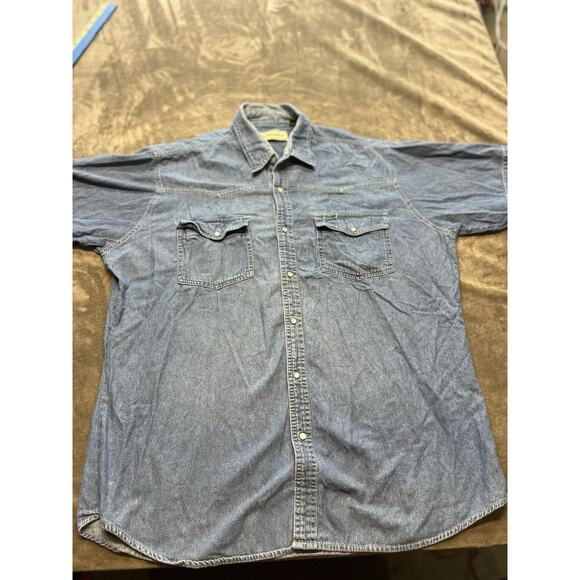 Bit & Bridle Pearl Snap Lg Denim Shirt Short Sleeve Western - Picture 1 of 7